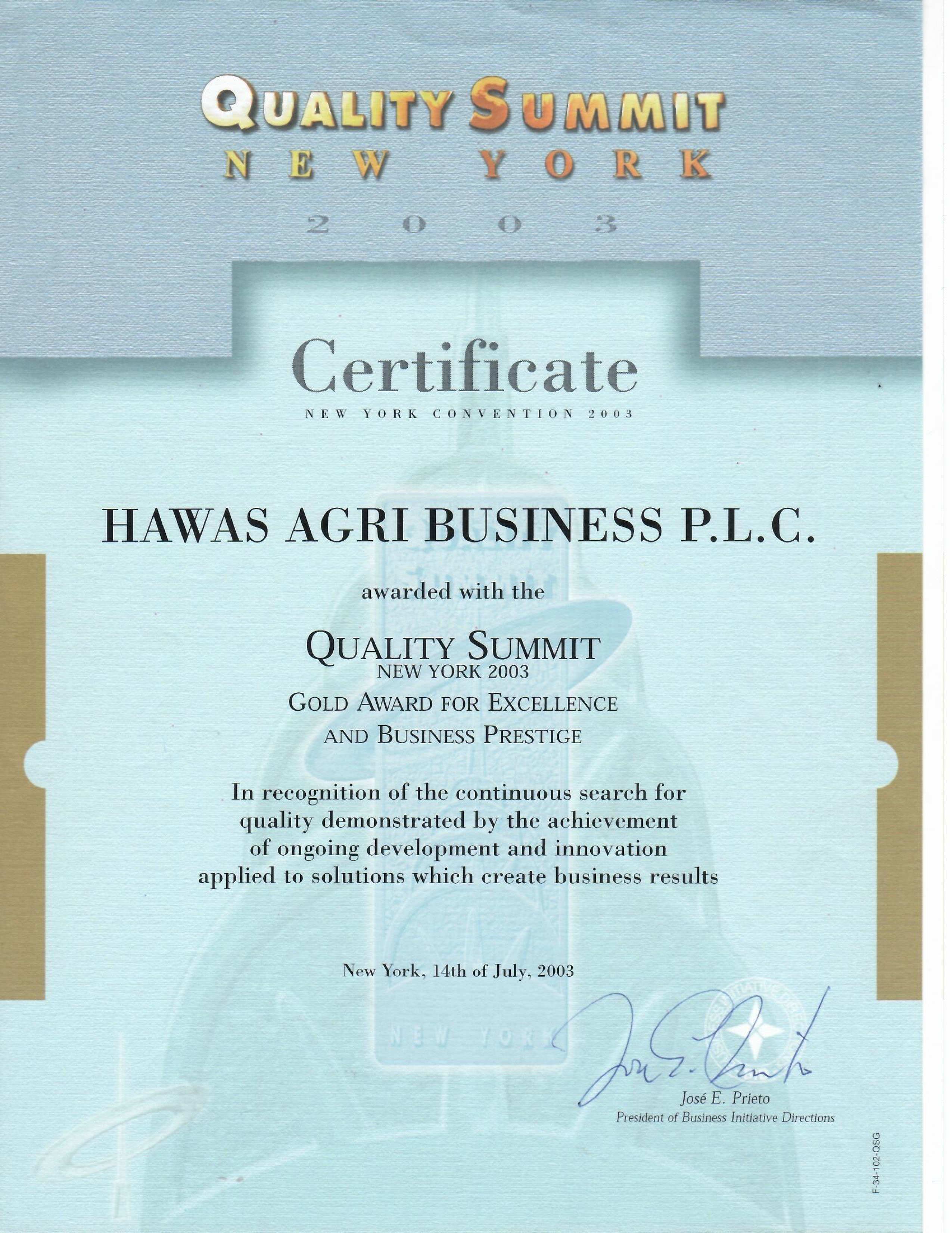 Quality Summit New York Award